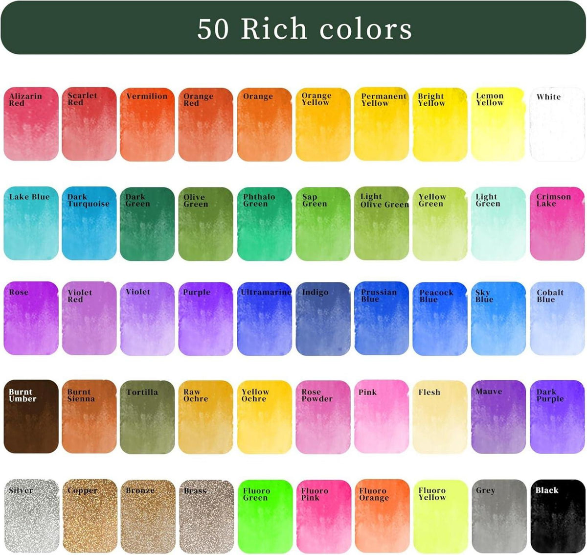 Artecho Aquarellfarben Set 50 Farben Tragbarer Box inkl. 4