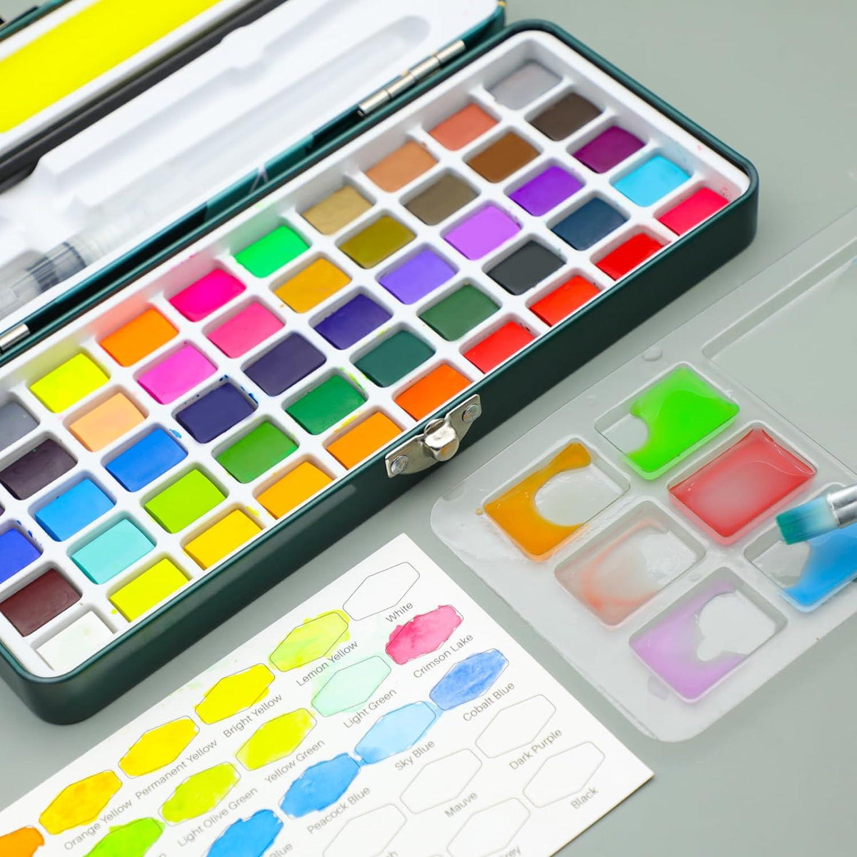 Aquarellfarben Set 50 Farben Portable Box Pinsel Aquarellpapier