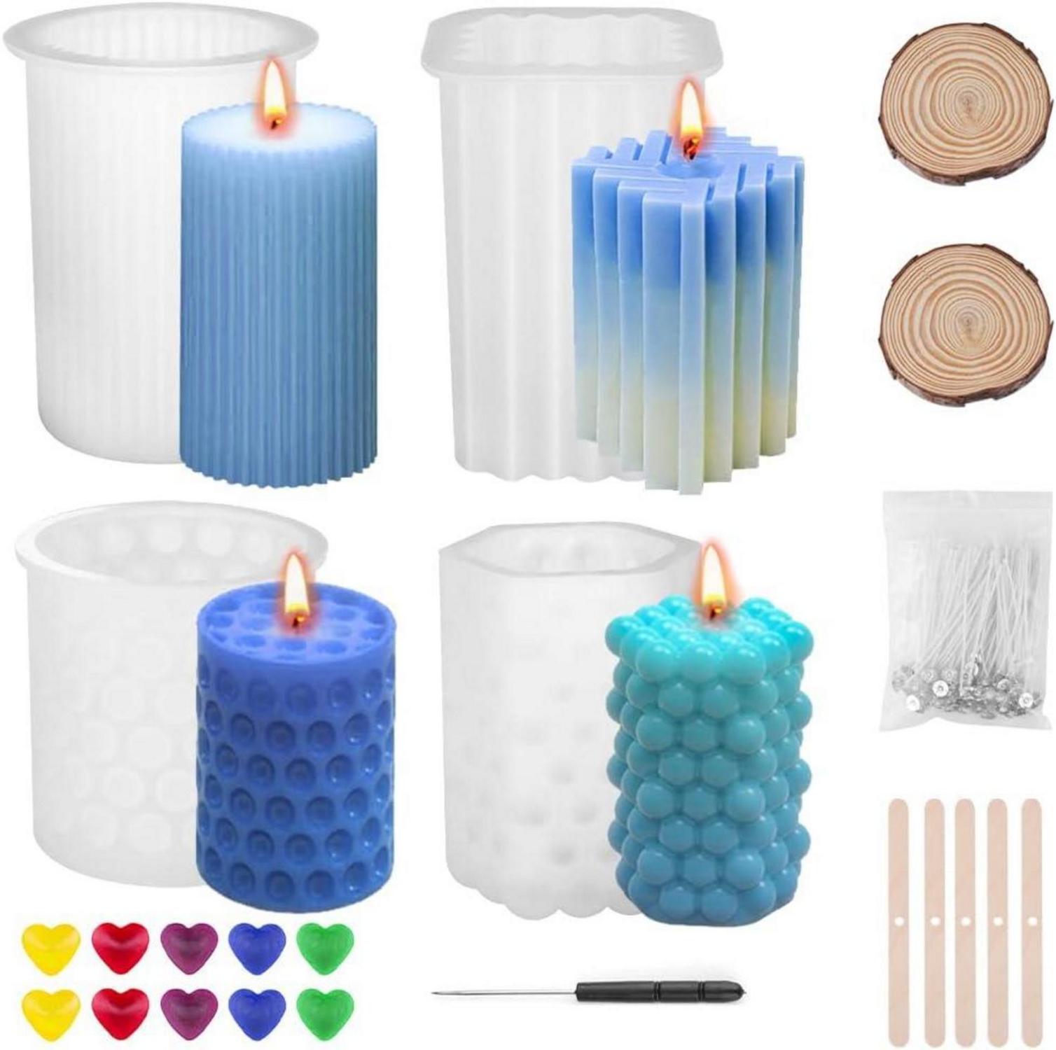 DIY Kerzen Gießformen Set mit Kerzendochten und 10 Kerzenwachs Farben