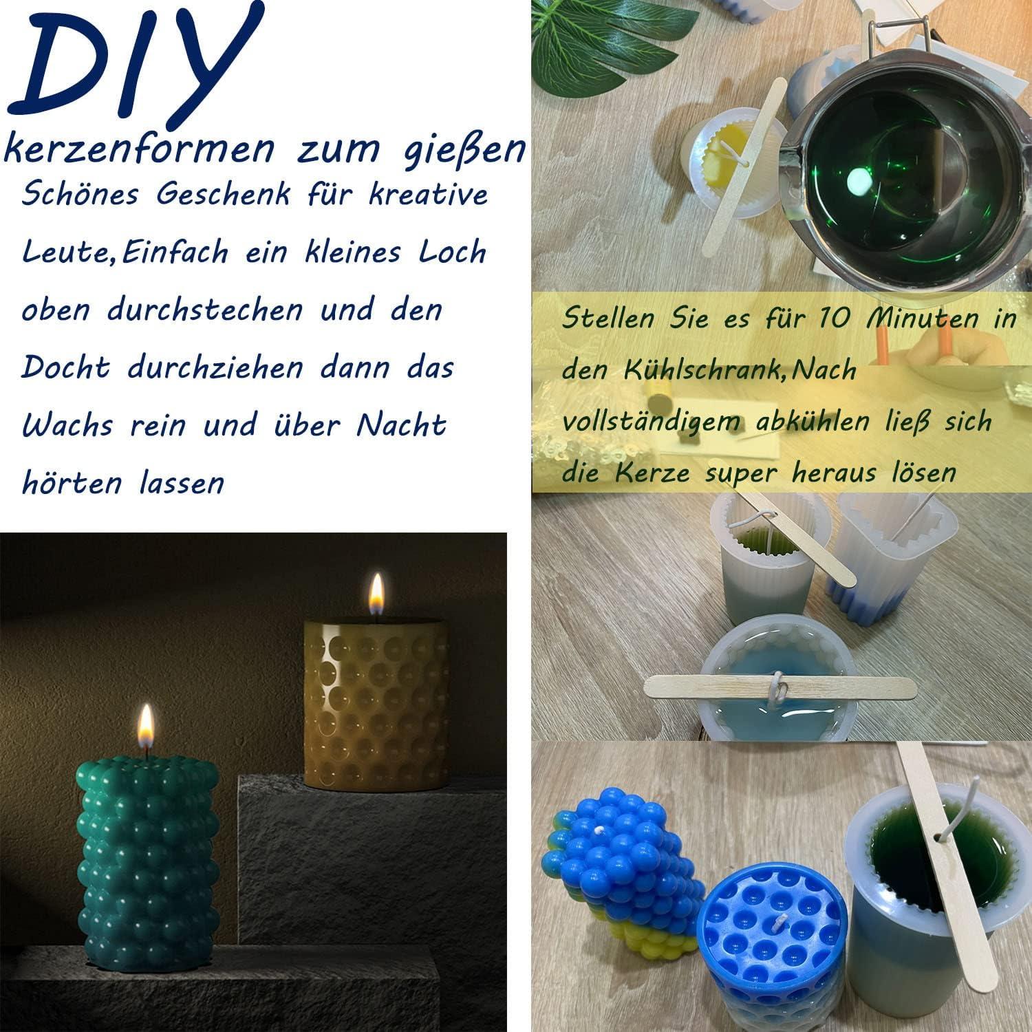 DIY Kerzen Gießformen Set mit Kerzendochten und 10 Kerzenwachs Farben