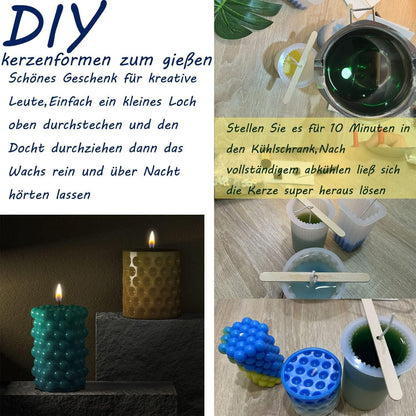 DIY Kerzen Gießformen Set mit Kerzendochten und 10 Kerzenwachs Farben
