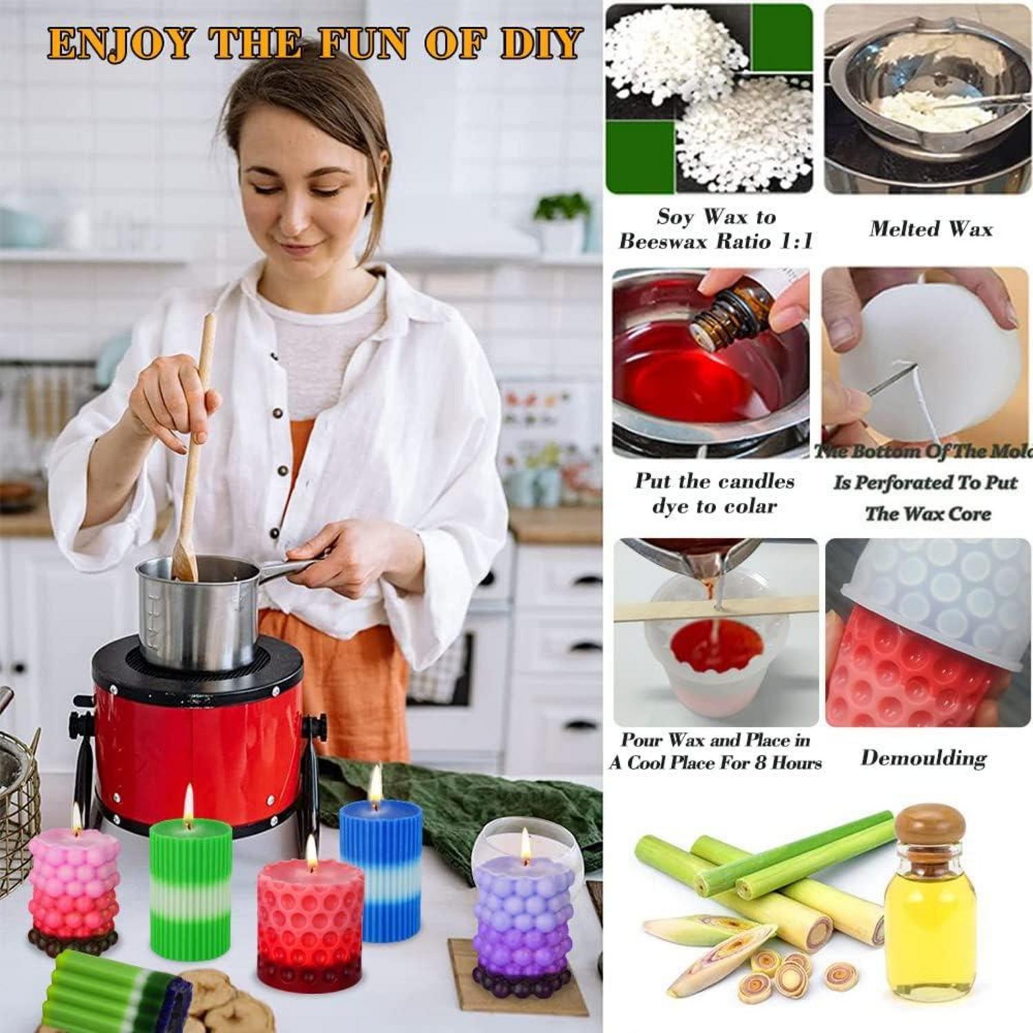 SUPERSUN Silikonform 3D DIY Kerzen Gießen Set mit 10 Kerzenwachs Farben