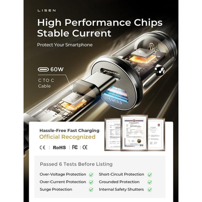 LISEN 54W Zigarettenanzünder USB C Auto Ladegerät mit 60W