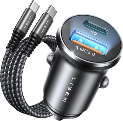 Zigarettenanzünder USB C Auto Ladegerät 54W PD QC3.0 Adapter Schwarz