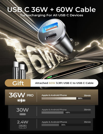 Zigarettenanzünder USB C Auto Ladegerät 54W PD QC3.0 Adapter Schwarz