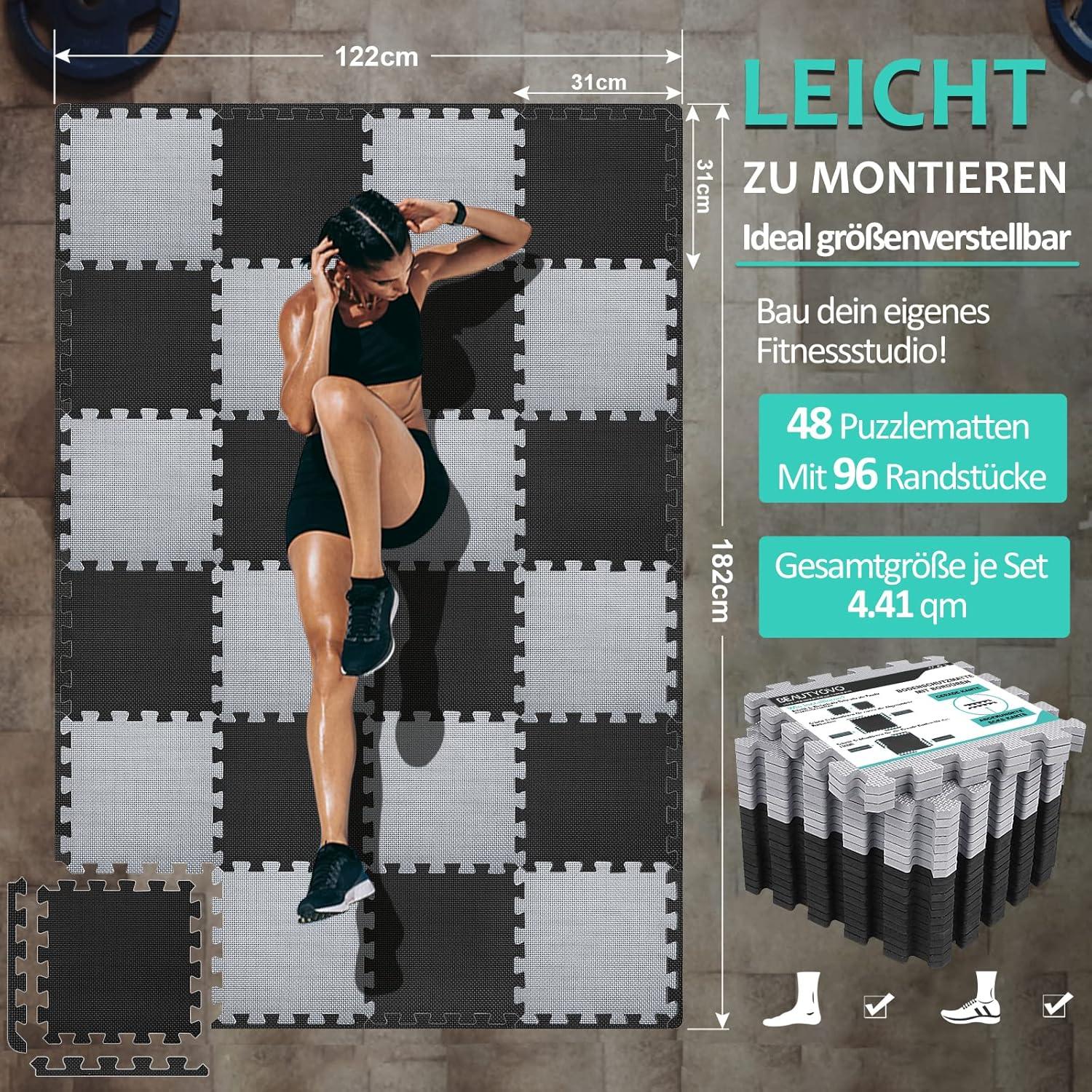 Fitness Bodenschutzmatte Set 48-teilig 4.41 Qm Schwarz Grau
