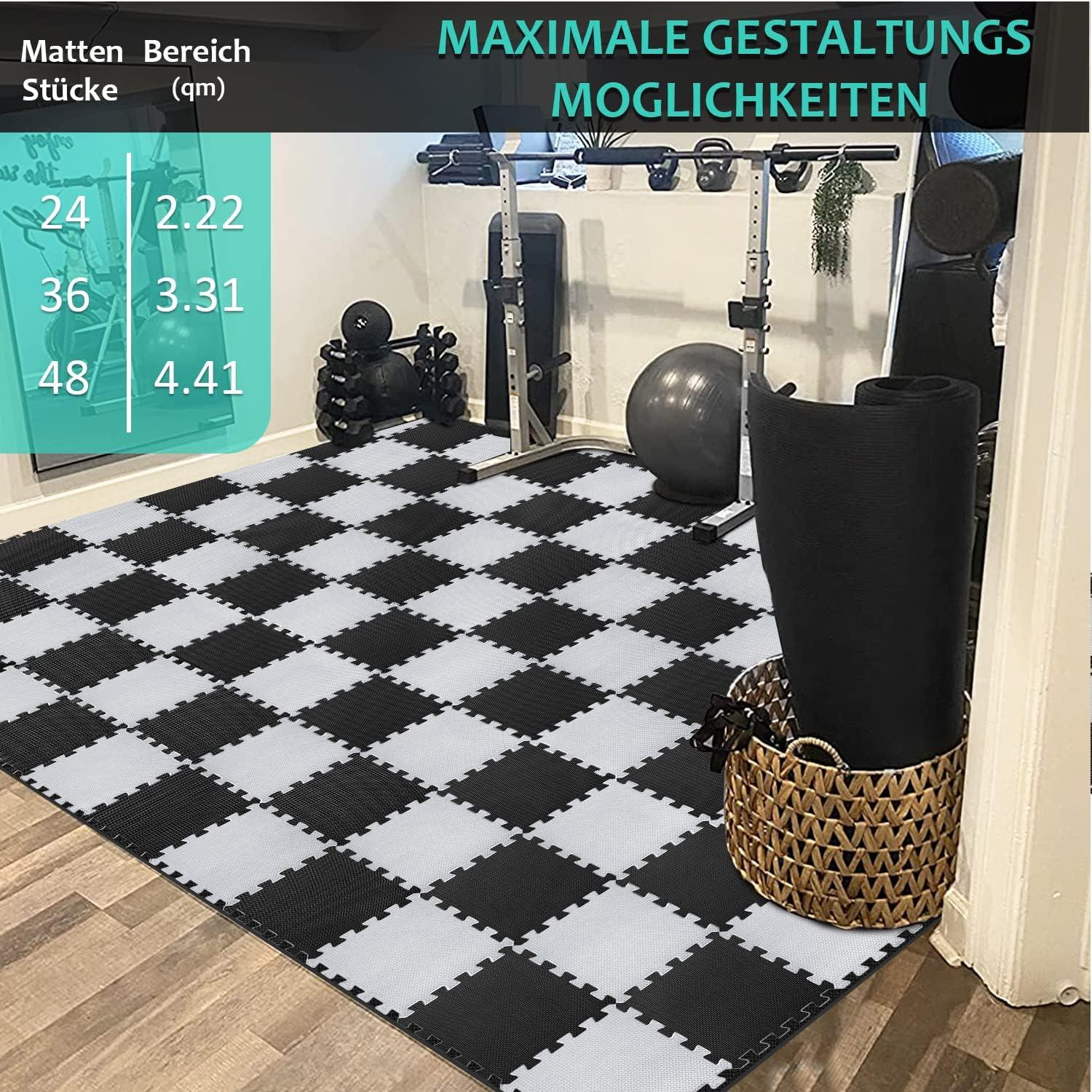 Bodenschutzmatte Fitness Set 48 Puzzlematten Eva rutschfest Schwarz & Grau