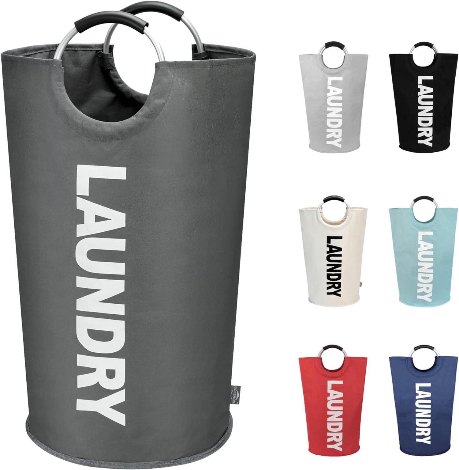 DOKEHOM 90L Faltbare Wäschekörbe Dunkelgrau PE-beschichtet