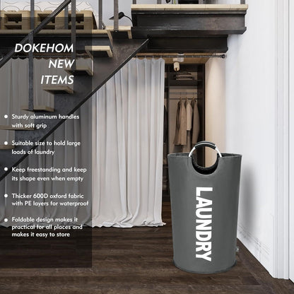 Faltbare Wäschekörbe 90L Dunkelgrau Zusammenklappbar Stand