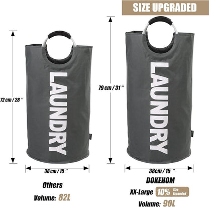 DOKEHOM 90L Faltbare Wäschekörbe Dunkelgrau PE-beschichtet