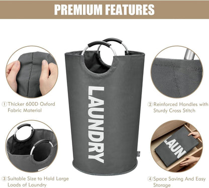 DOKEHOM 90L Faltbarer Wäschekorb Dunkelgrau Stand Up Design 600D Oxford