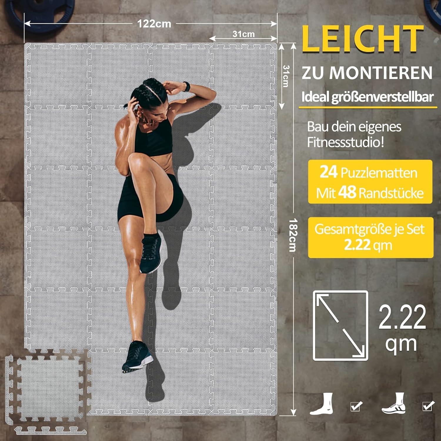 Bodenschutzmatte Fitness Set 24 Matten Eva Puzzlematte Grau