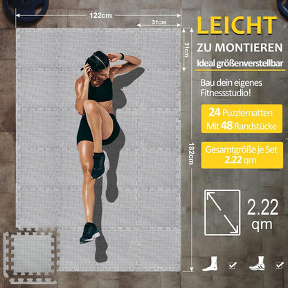 Bodenschutzmatte Fitness Set 24 Matten Eva Puzzlematte Grau