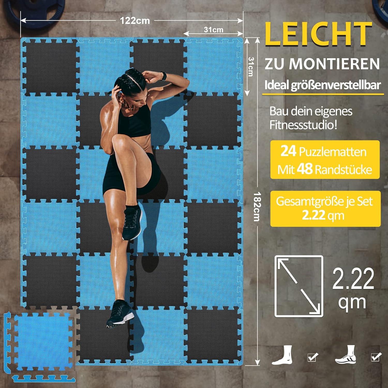 Bodenschutzmatten Fitness Set 24 Puzzle Matte Eva rutschfest 2.22 Qm Blau