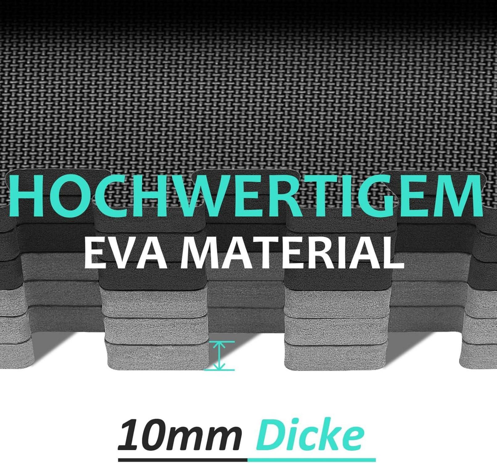 Bodenschutzmatte Fitness Set 36 Puzzle Eva Sportmatte rutschfest Bodenmatte Fitnessraum Outdoor 3.31 Qm 36 Matten Schwarz Grau