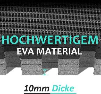 Bodenschutzmatte Fitness Set 36 Puzzle Eva Sportmatte rutschfest Bodenmatte Fitnessraum Outdoor 3.31 Qm 36 Matten Schwarz Grau