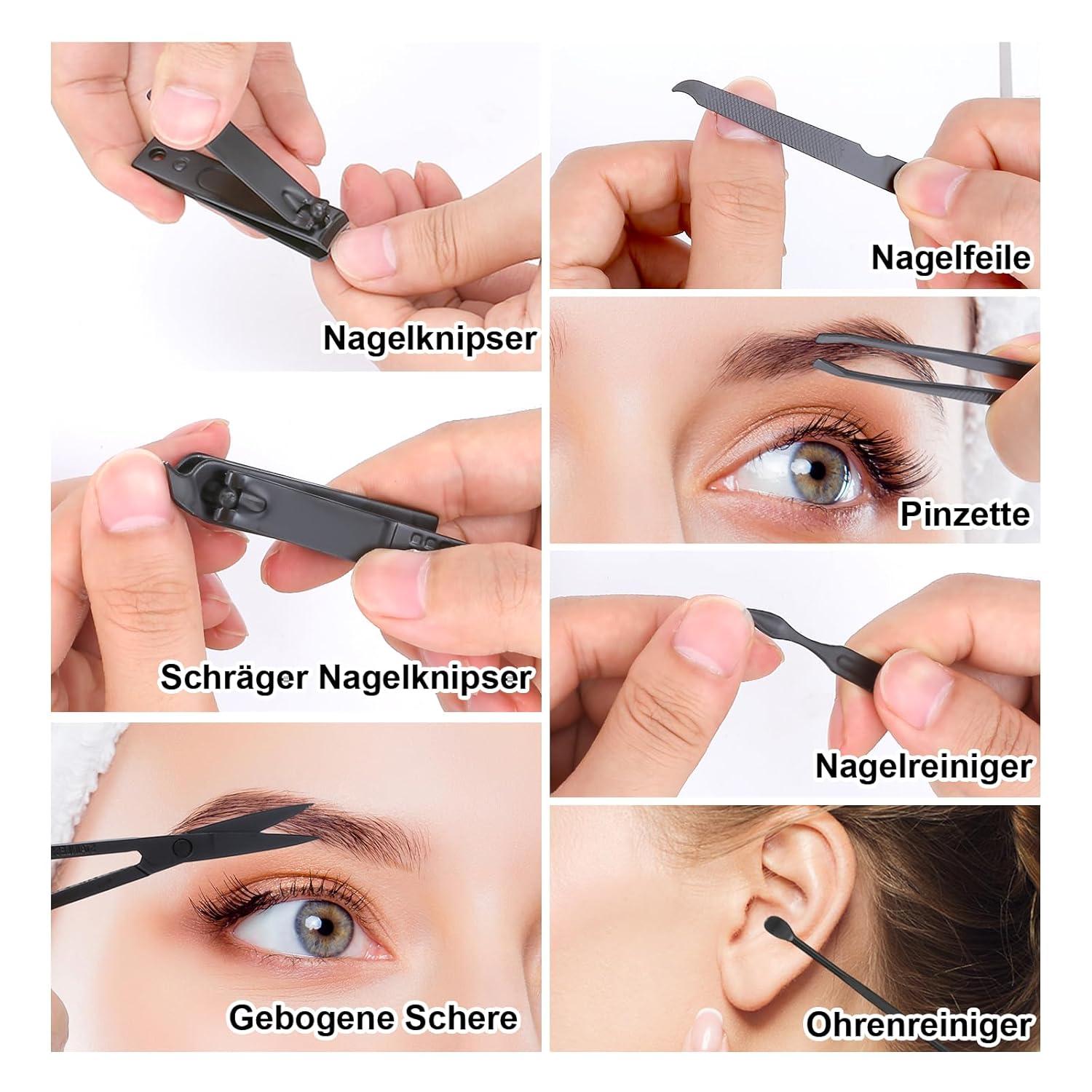 Maniküre Pediküre Set Edelstahl Nagelknipser Nagelhautentferner 7-in-1