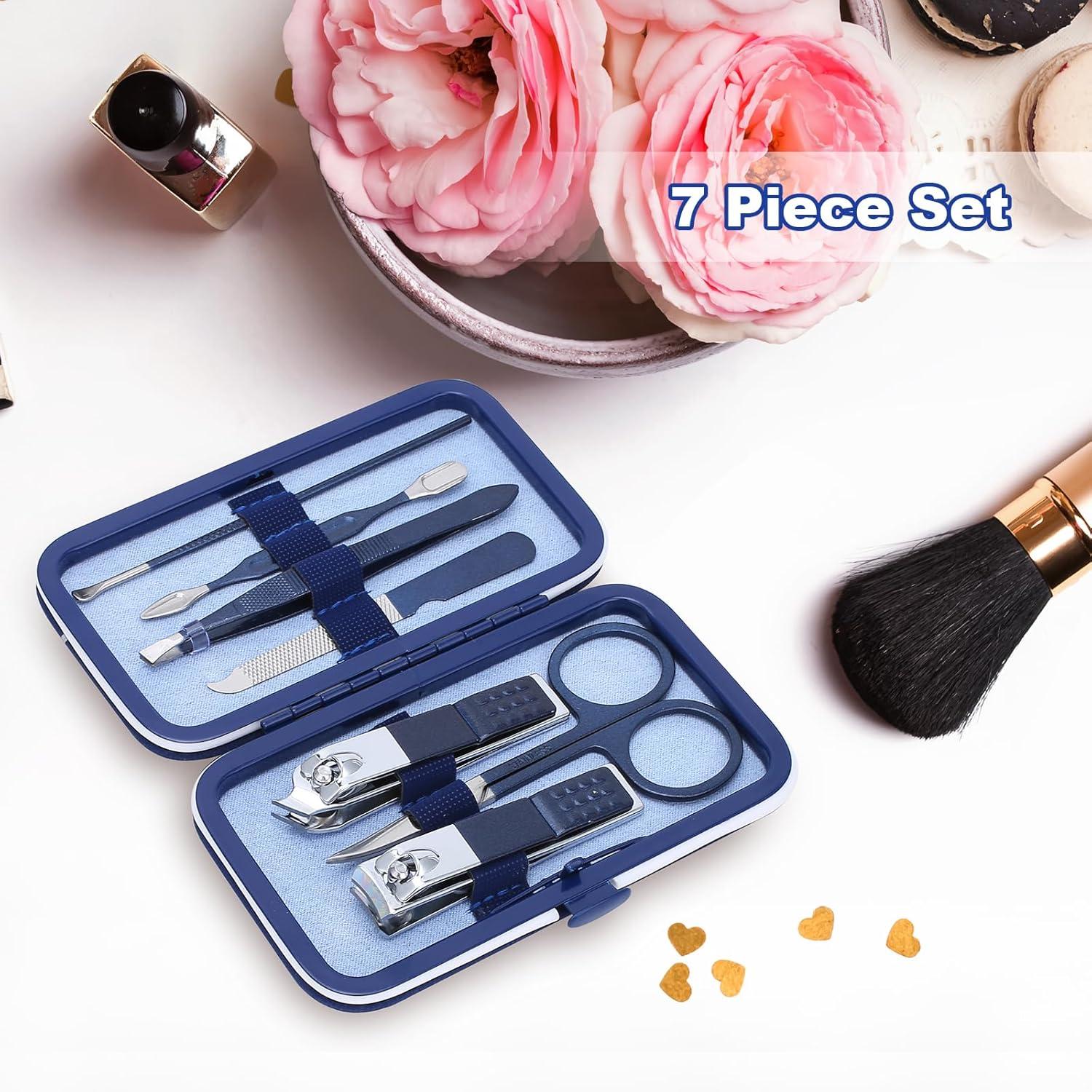 Maniküre & Pediküre Set 7-in-1 Edelstahl Nagelknipser Nagelhautentferner Blau