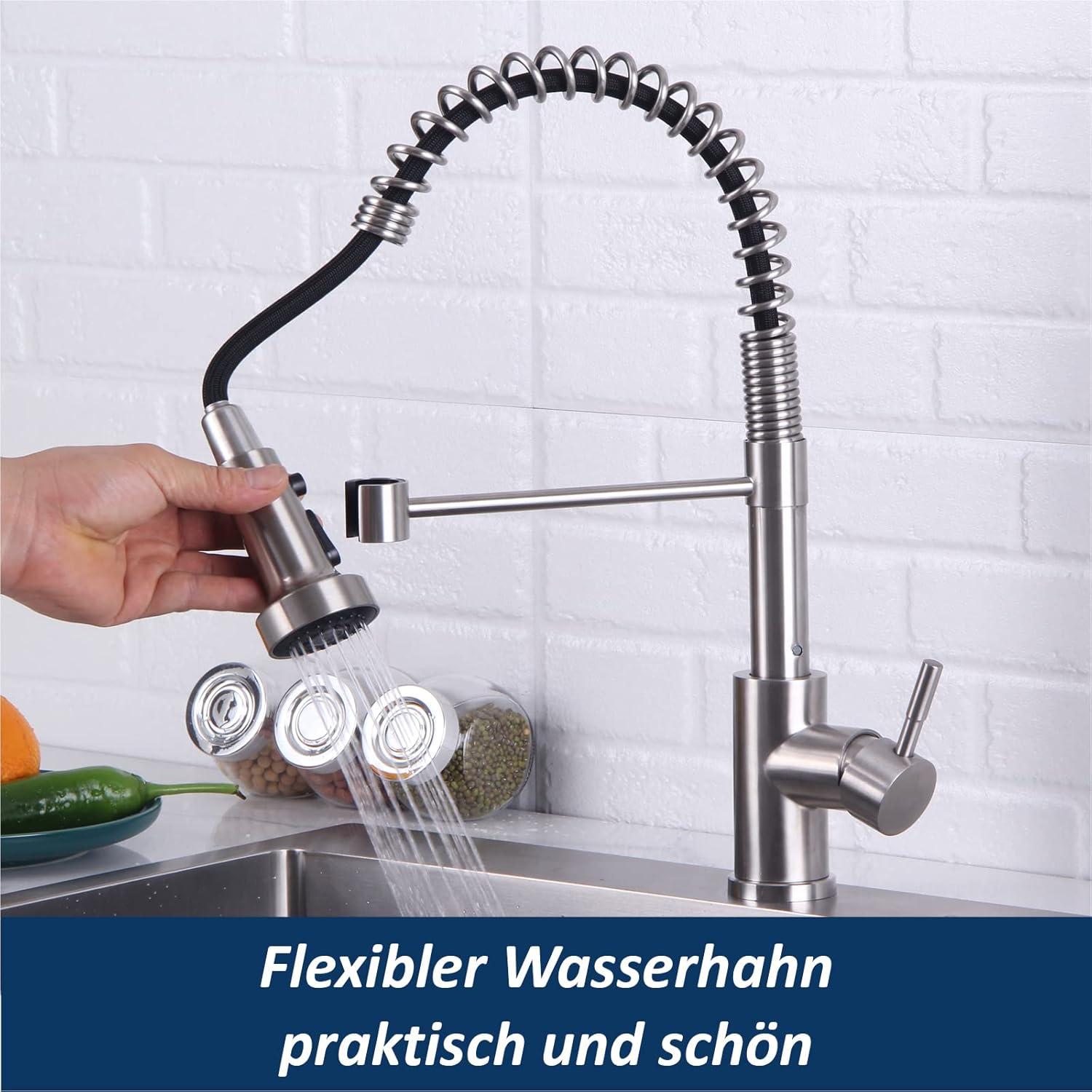 Küchenarmatur mit Brause Ausziehbar Edelstahl 304 - 3 Modi