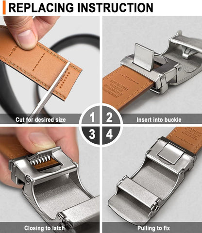 Herren Gürtel Ledergürtel Automatikschließe Ratsche Anzug 35mm Grau 140cm