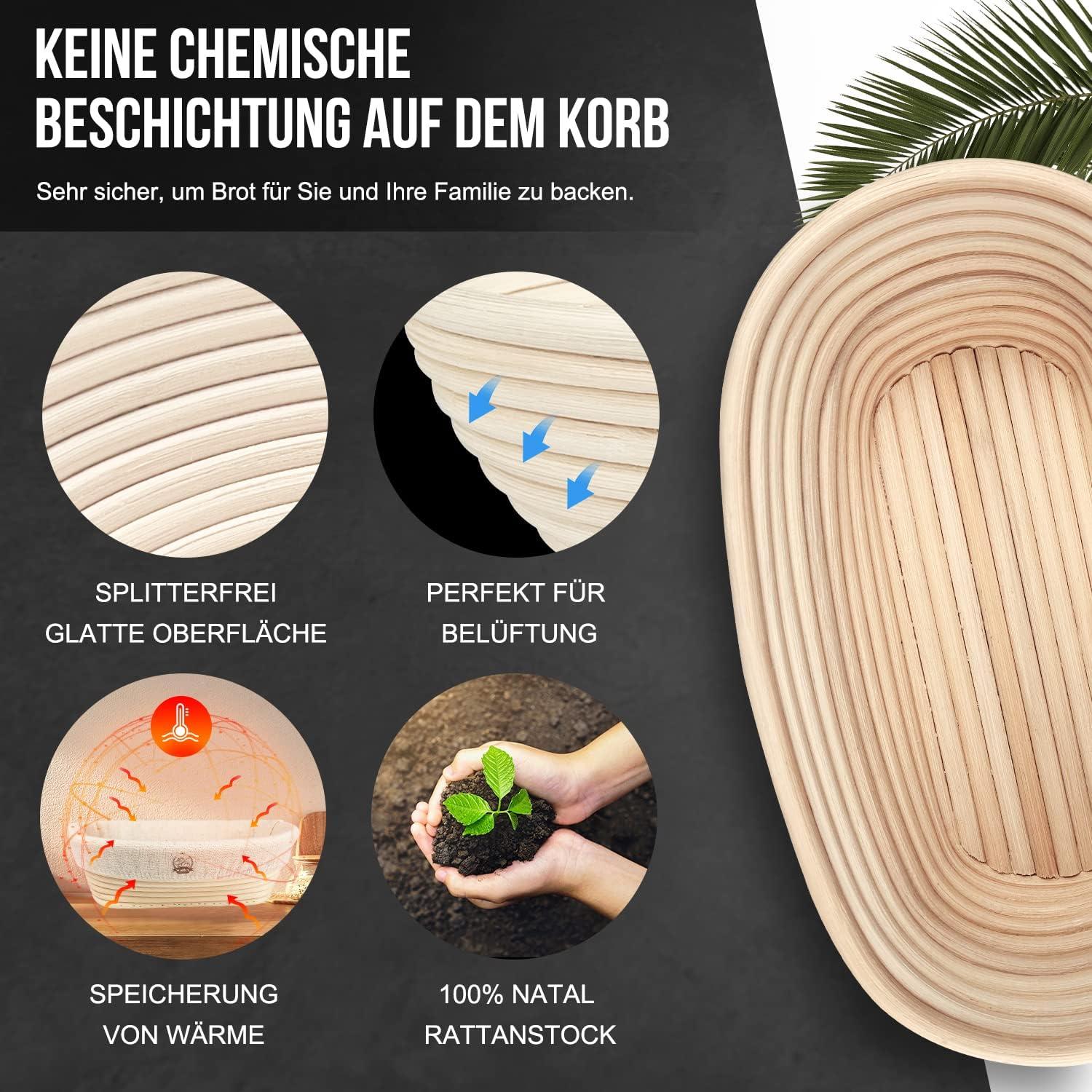 Walfos Gärkorb Oval Brotbacken Set 25cm Rattan mit Zubehör