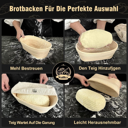 Walfos Gärkorb Set 25cm Brotbacken Natürliches Rattan