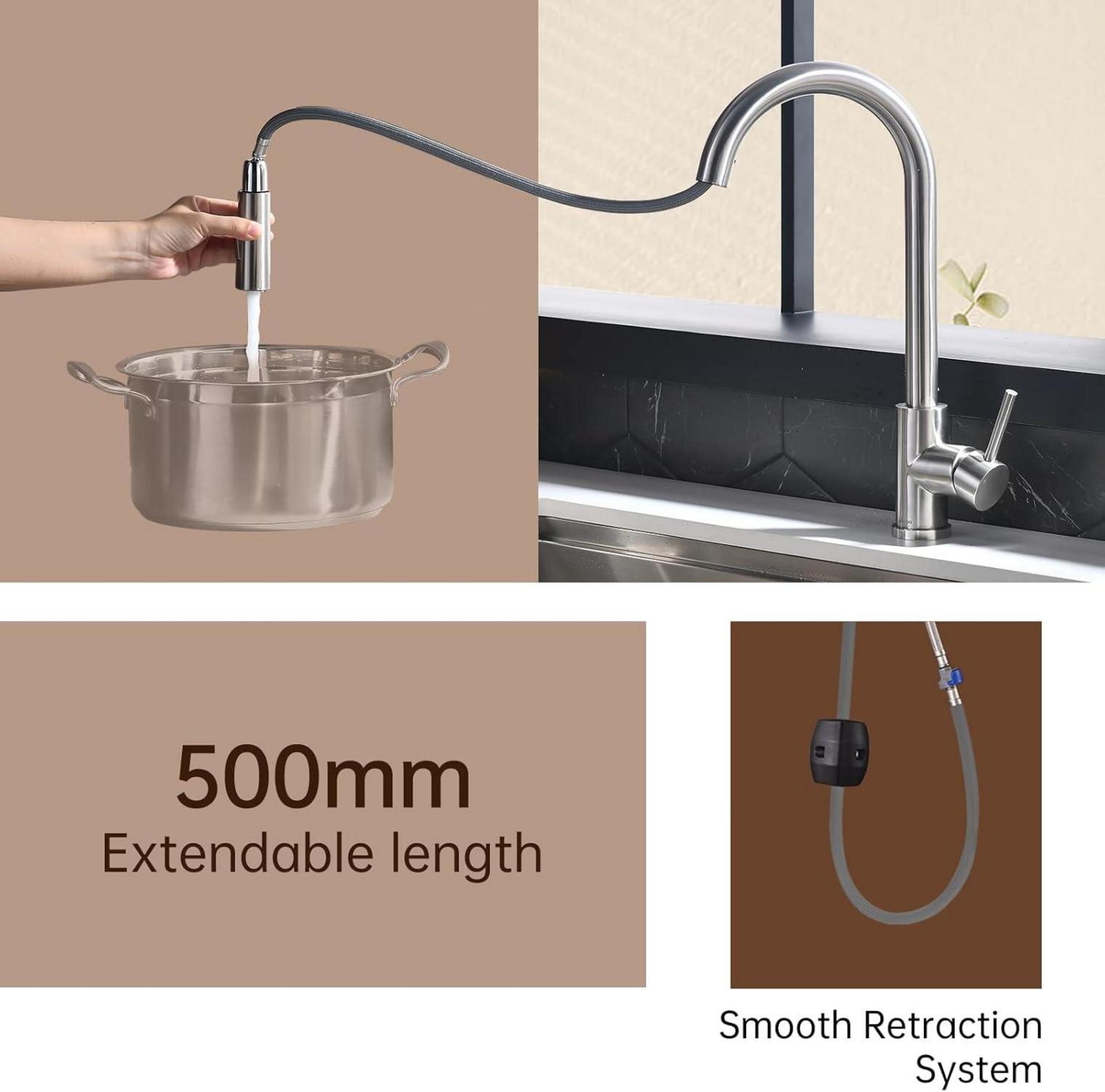 Ausziehbarer Wasserhahn Hochdruck 360° Flexschlauch Küchenarmatur
