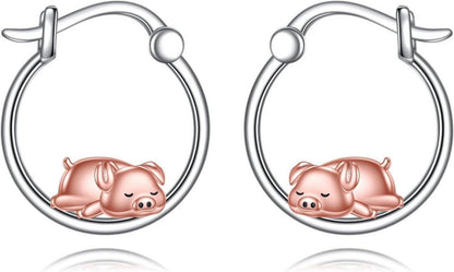 Pig Hoop Earrings 925 Sterling Silber Damen Dino Schmuck