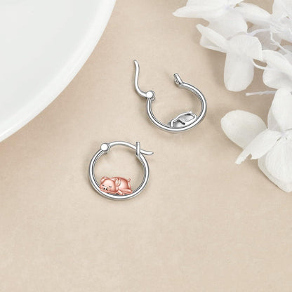 Pig Hoop Earrings 925 Sterling Silber Damen Dino Schmuck