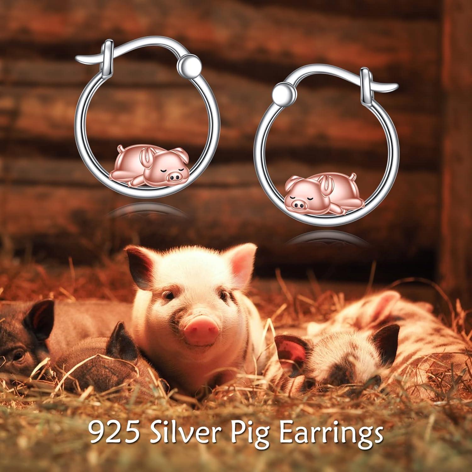 Pig Hoop Ohrringe 925 Sterling Silber für Frauen - Dinosaurier Schmuck