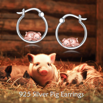 Pig Hoop Ohrringe 925 Sterling Silber für Frauen - Dinosaurier Schmuck