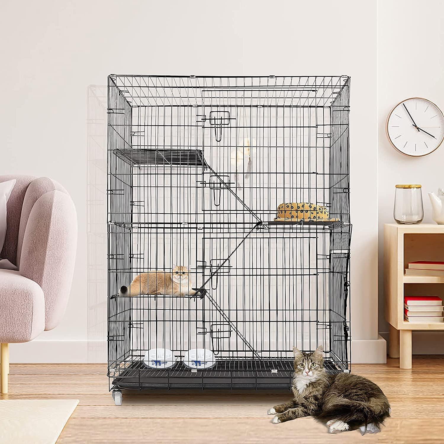 Katzenkäfig 4 Ebenen faltbar 360 Rollen Rampe Balkon 90x57x125 cm