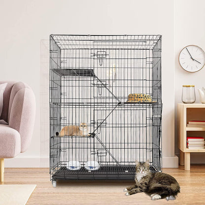 Katzenkäfig 4 Ebenen faltbar 360 Rollen Rampe Balkon 90x57x125 cm