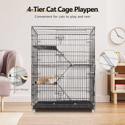 Großer Katzenkäfig 4 Ebenen 360 Rollen Rampe 90x57x125cm Metall Käfig