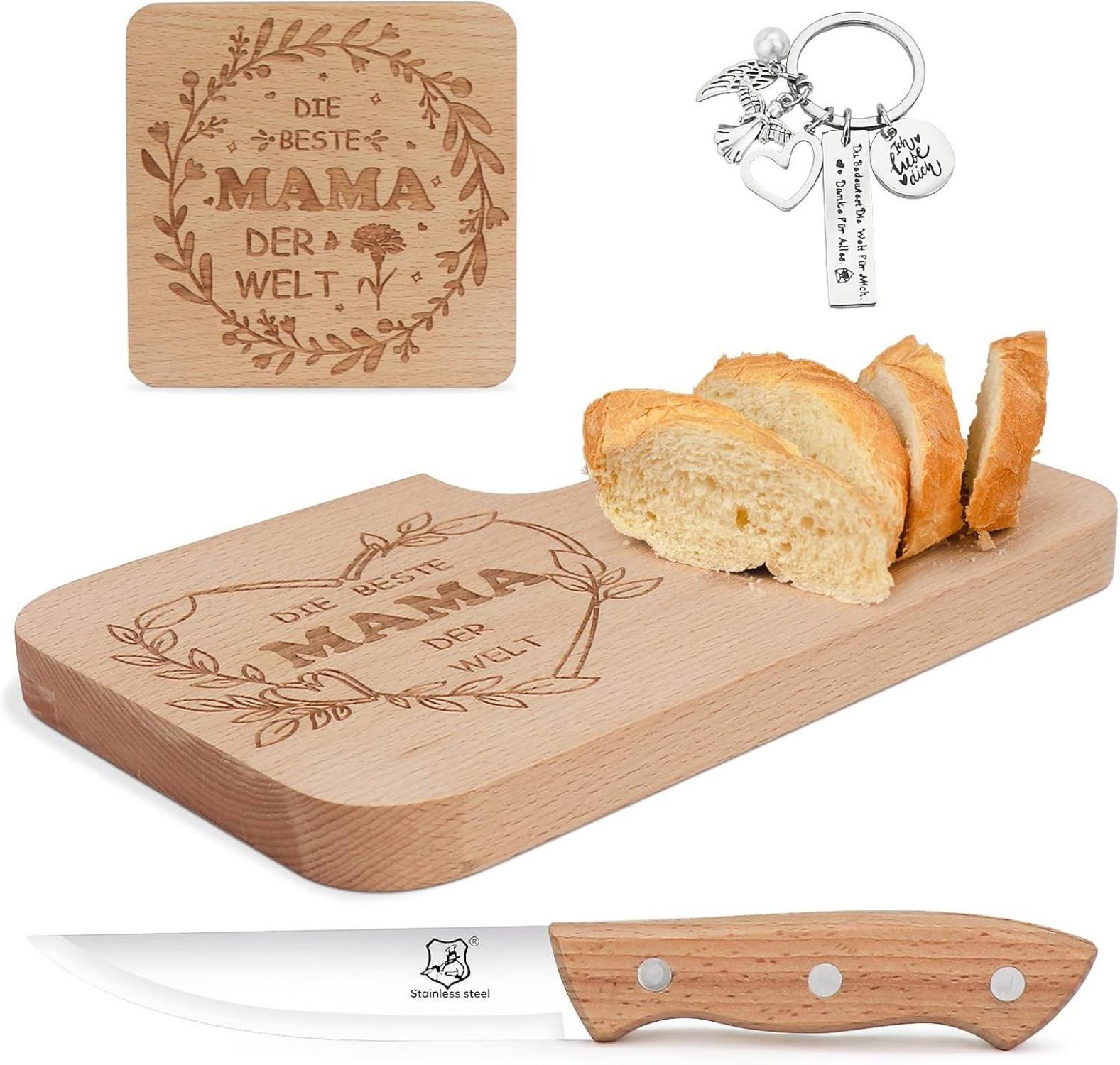 Frühstücksbrettchen mit Messer und Untersetzer Set für Mama