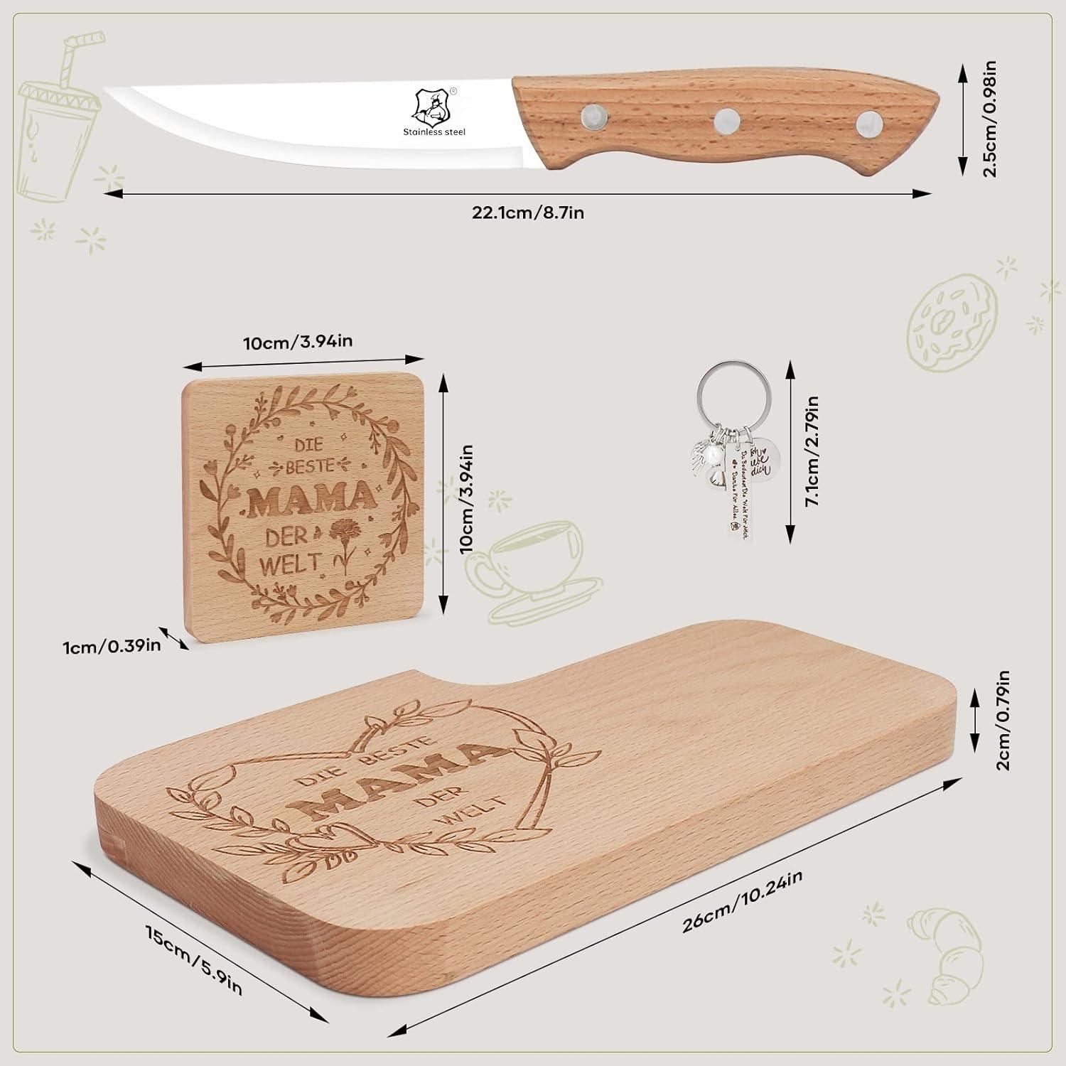 Frühstücksbrettchen mit Messer und Untersetzer Set für Mama