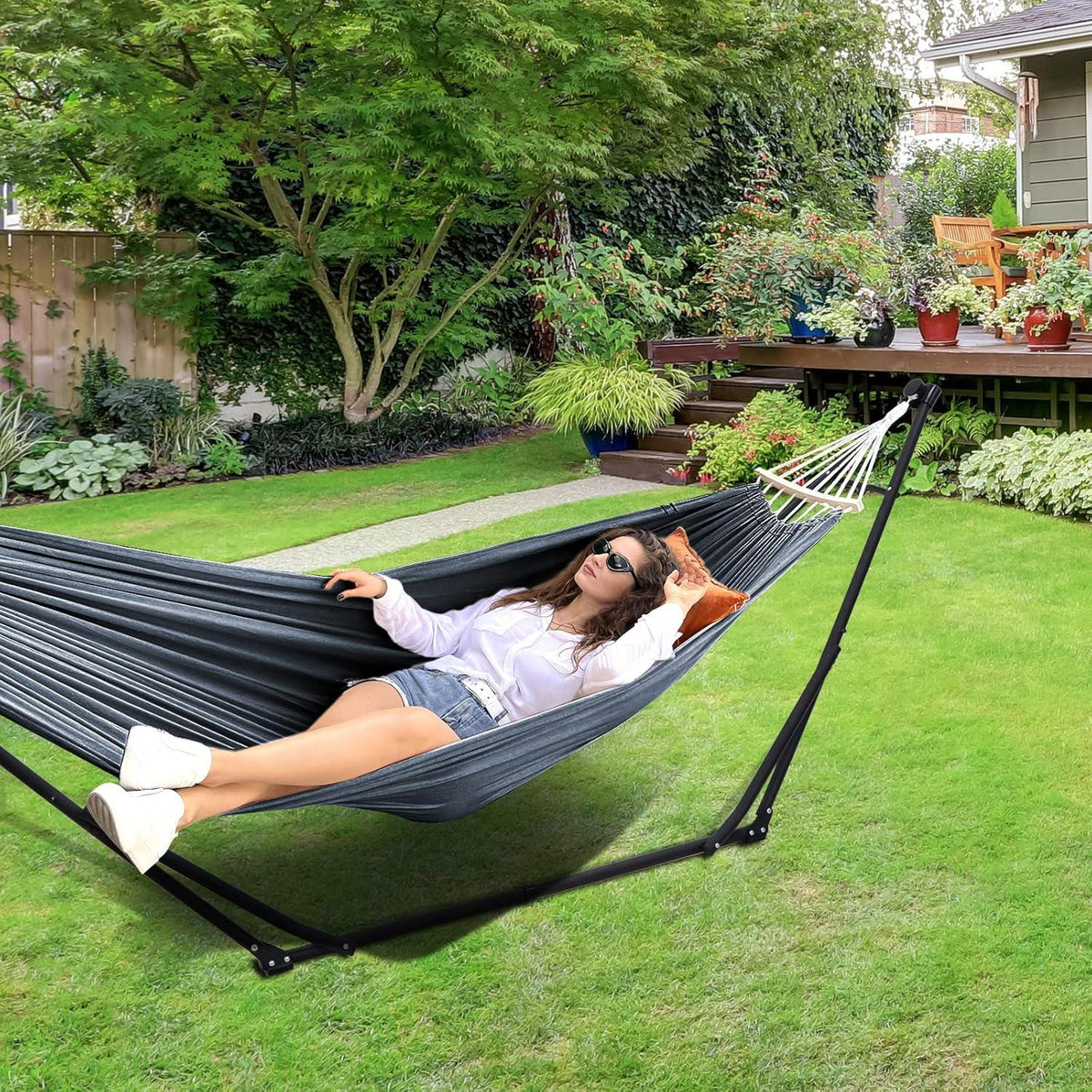 Anyoo Hängematte & Hängesessel Set klappbarer Gestell Outdoor Terrasse