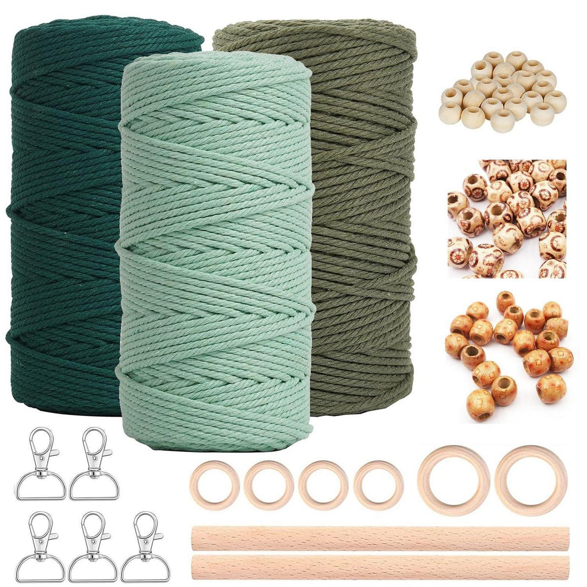 Makramee Set 3mm x 60m mit Zubehör – DIY Bastelset für Wandbehang