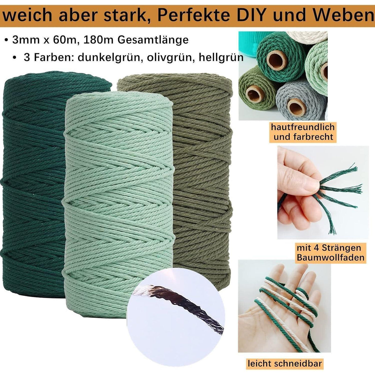 Makramee Set 3mm x 60m mit Zubehör – DIY Bastelset für Wandbehang