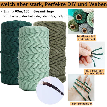 Makramee Set 3mm x 60m mit Zubehör – DIY Bastelset für Wandbehang