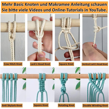Makramee Set 3mm x 60m mit Zubehör – DIY Bastelset für Wandbehang