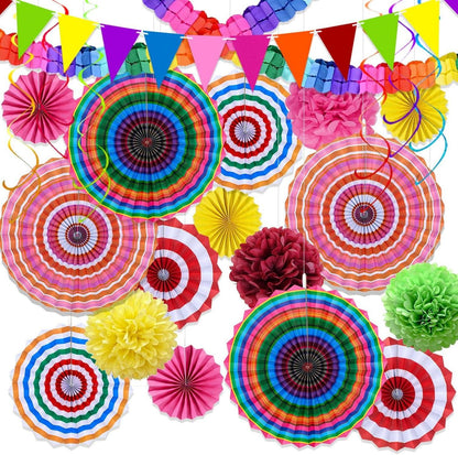 Party Deko Set mit Girlanden, Pompons, Regenbogen & Fiesta Dekoration
