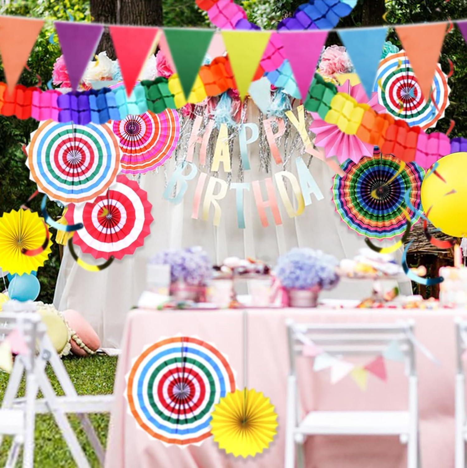 Party Deko Set 24-teilig für Mädchen Geburtstag Regenbogen Fiesta