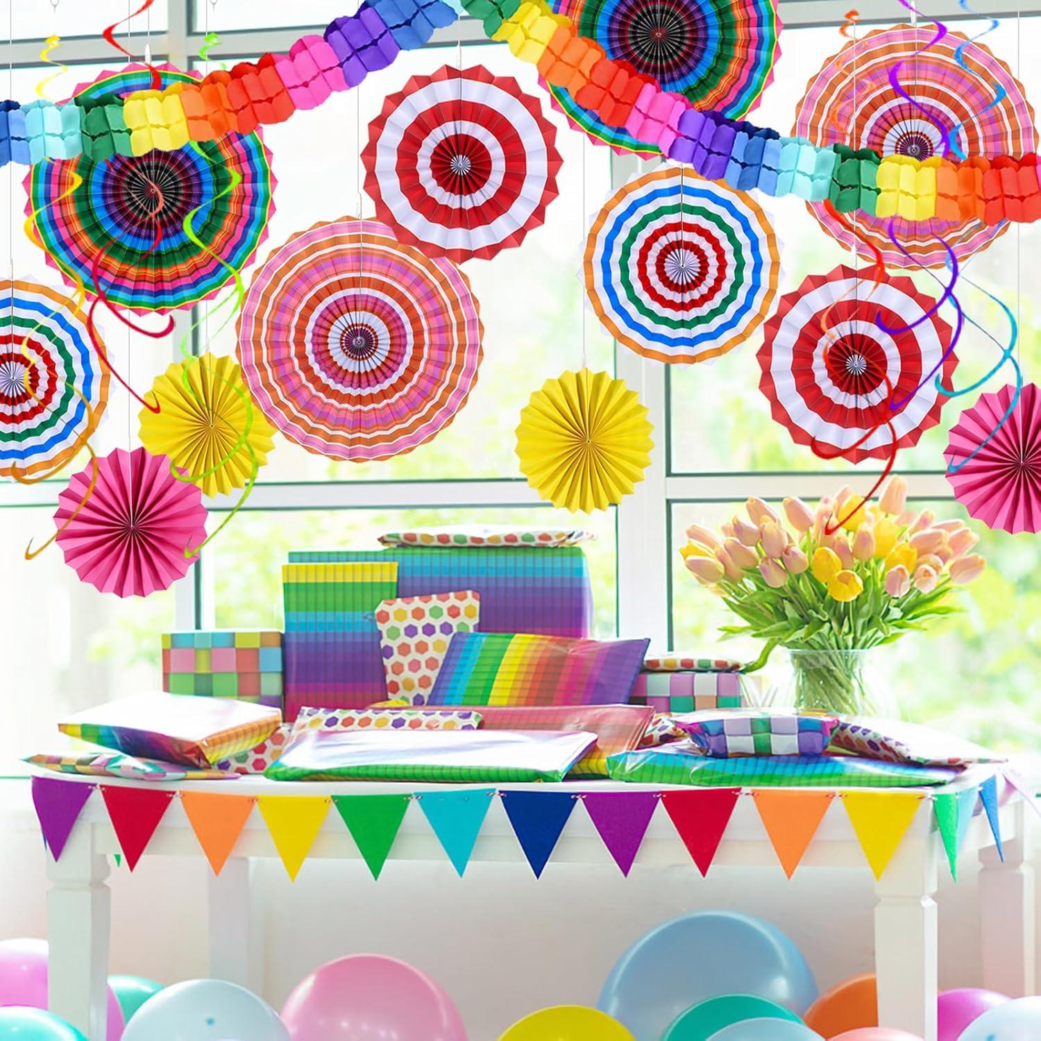 Party Deko Set 24-teilig für Mädchen Geburtstag Regenbogen Fiesta