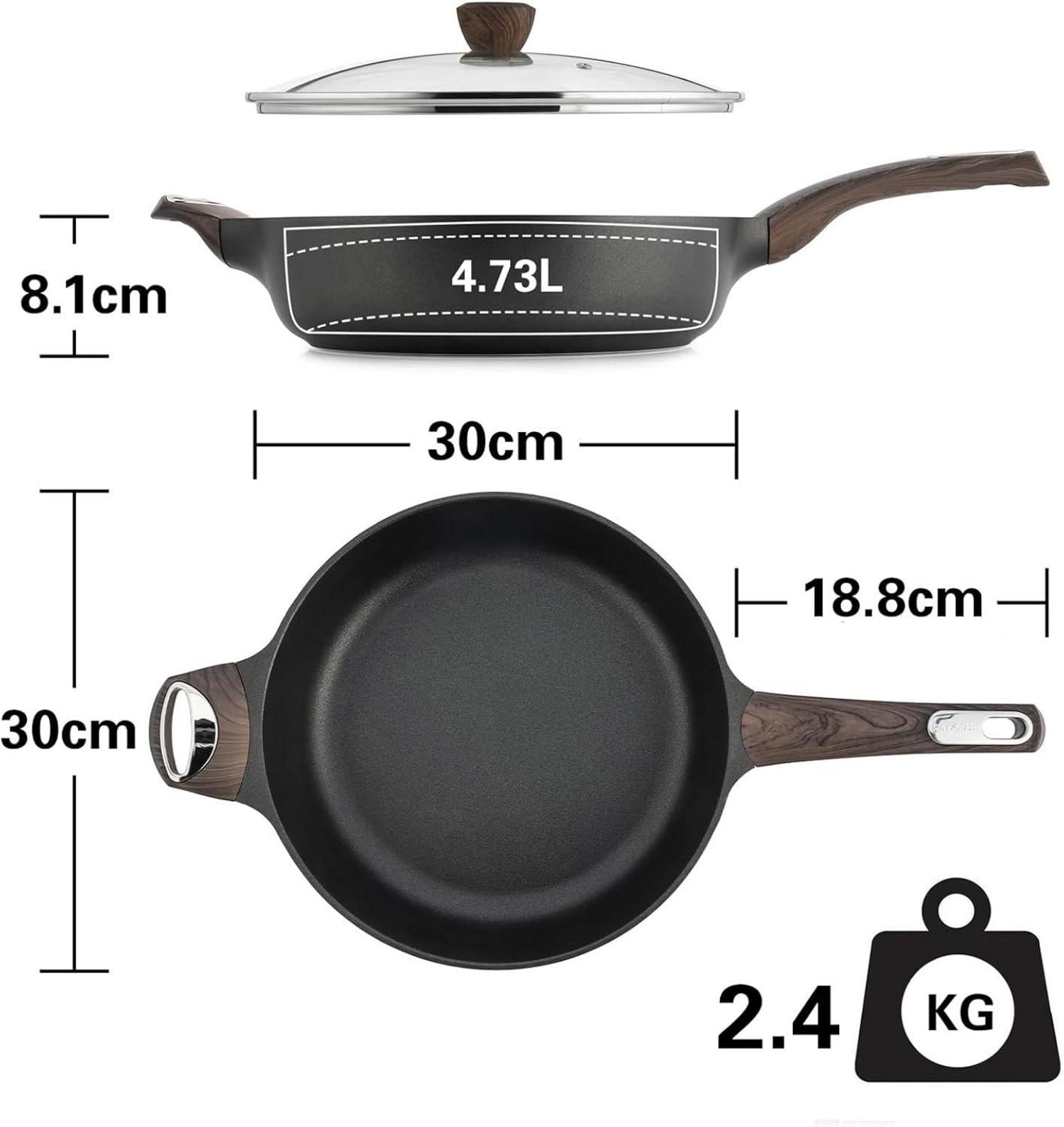 30cm Tiefe Bratpfanne mit Deckel 4.7L Antihaft Induktion Geeignet
