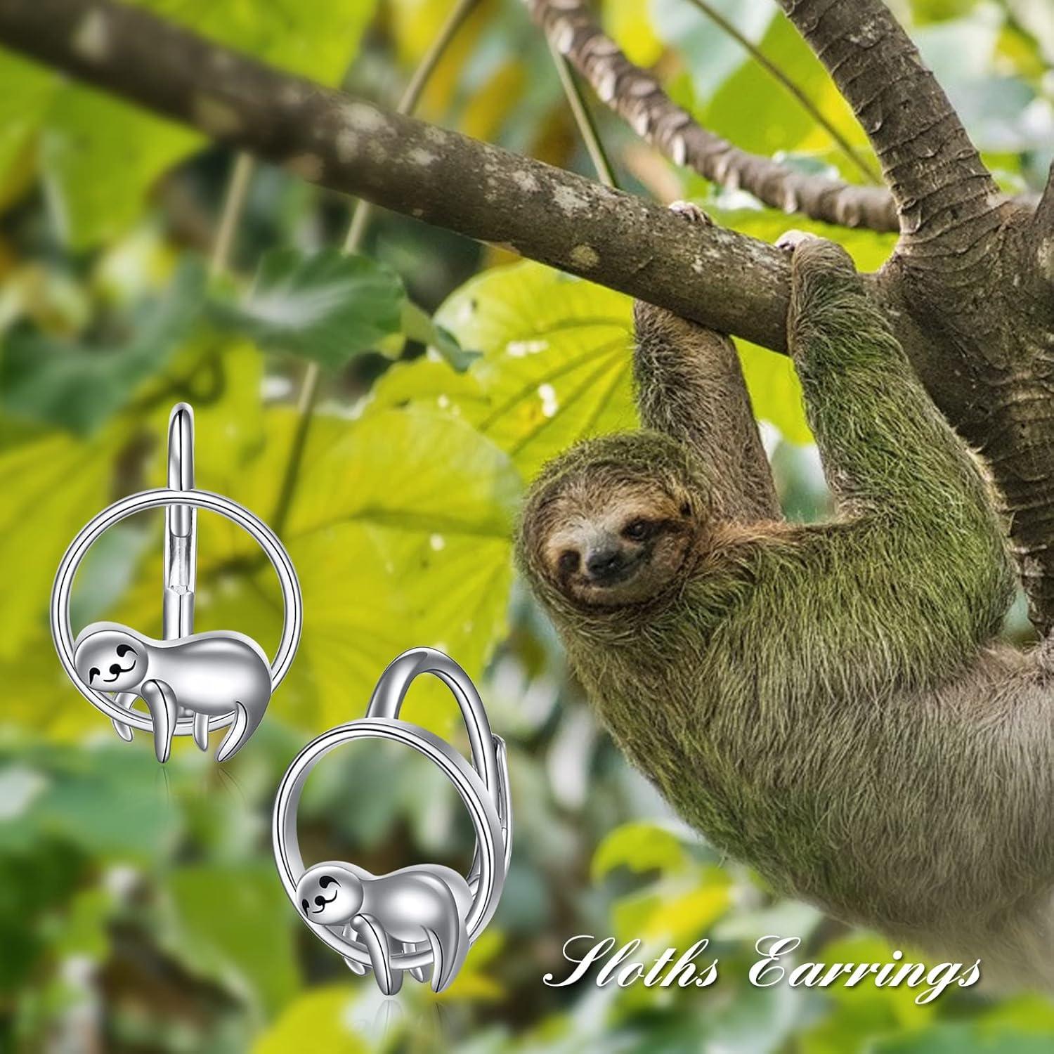 925 Sterling Silber Faultier Ohrringe Sloth Leverback Damen Mädchen Neu