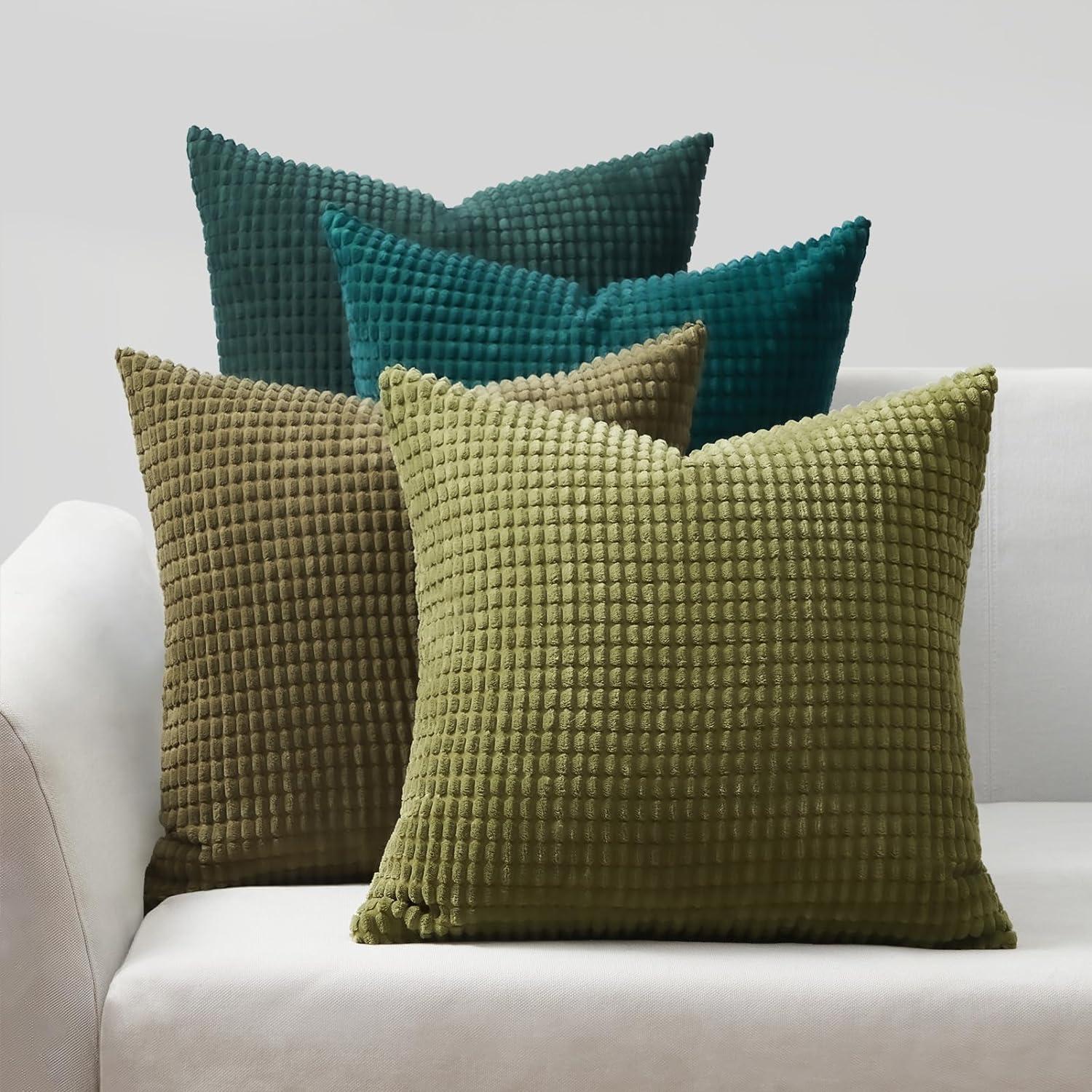 Kissenbezug 45x45 Grün 4er Set Cord Körnig Farbverlauf Deko Sofa