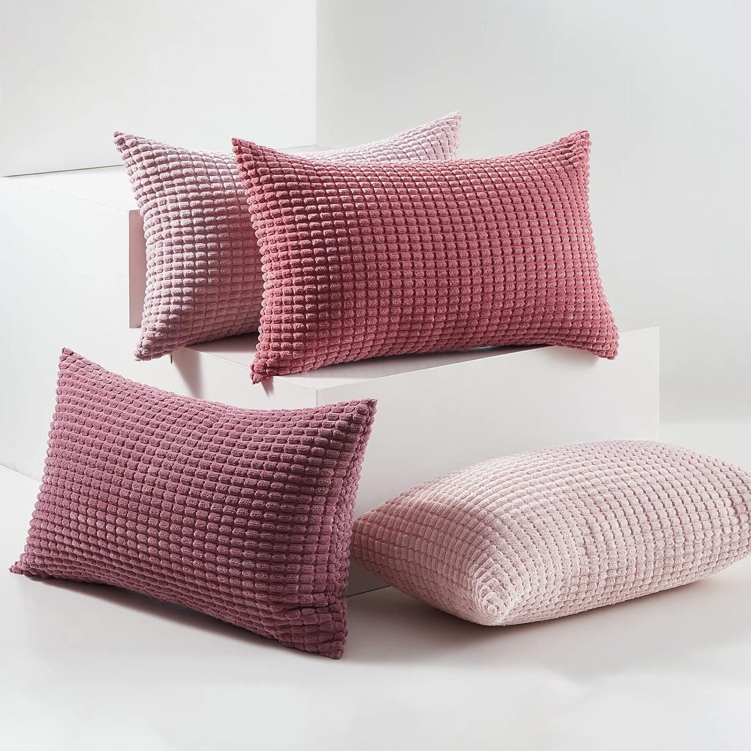 Kissenbezug 30x50 cm Rosa 4er Set Kordsamt Dekokissenhüllen Sofa