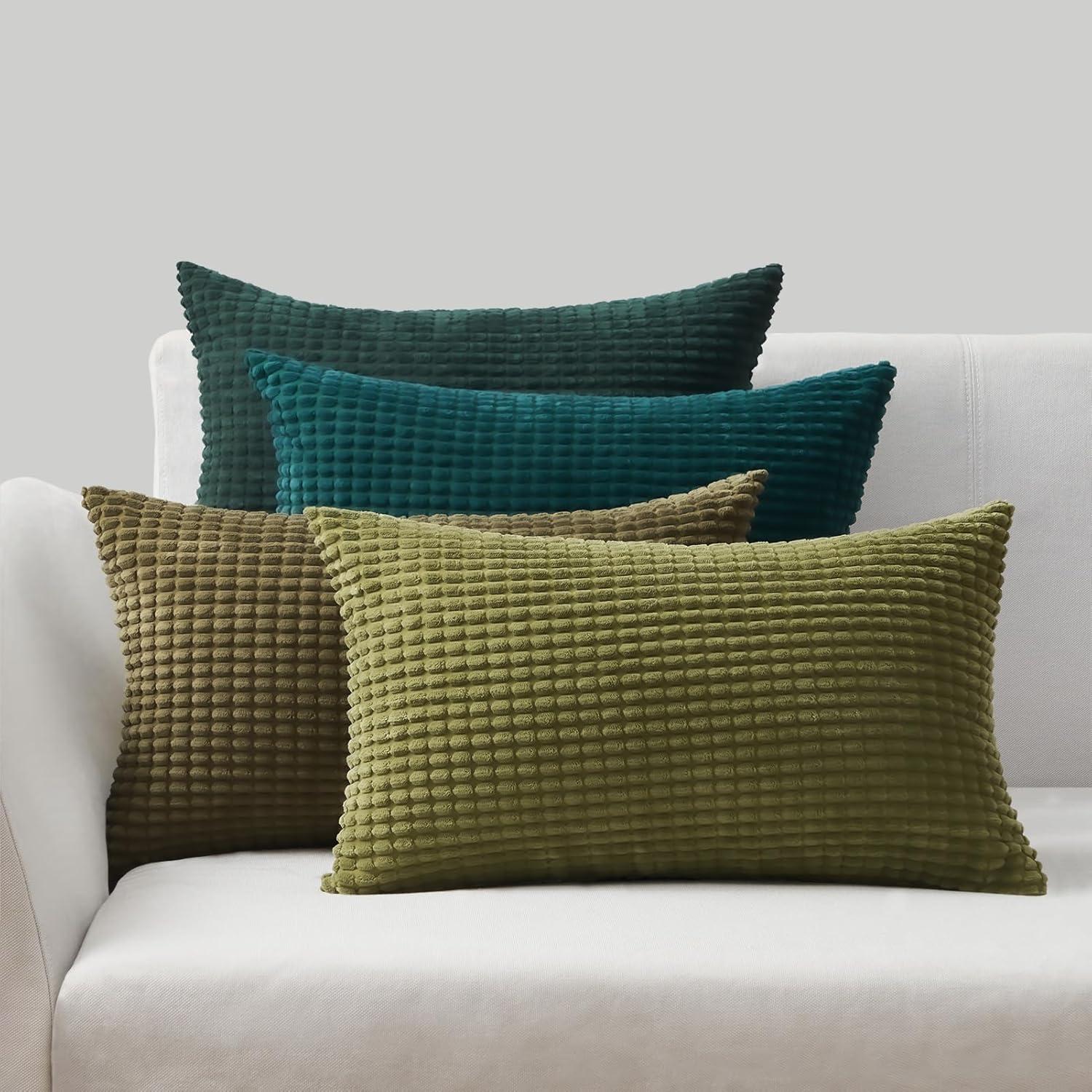 Kissenbezug 4er Set Grün 30x50cm Cord Körnig Deko Sofa Schlafzimmer