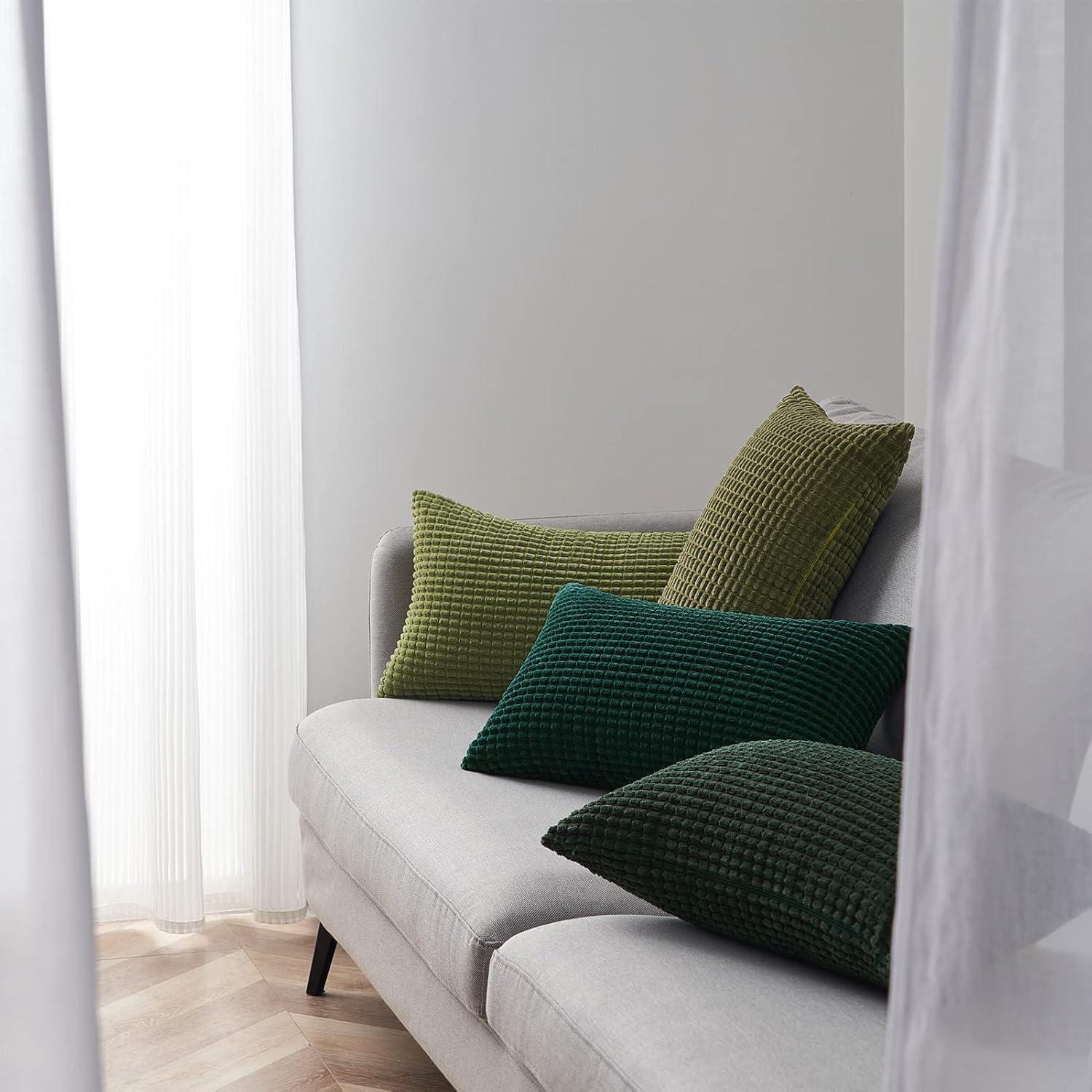 Kissenbezug 4er Set Grün 30x50cm Cord Körnig Deko Sofa Schlafzimmer
